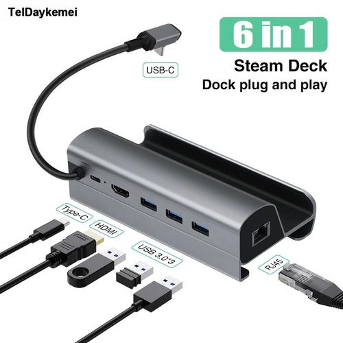 6 IN 1 Steam Deck Dock Station TV Base Stand Hub Holder Docking RJ45 Ethernet HDMI USB3.0 Type-c Charger For SteamDeck