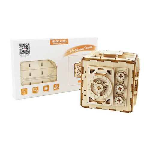 Wooden Building Blocks Box Treasure 3D Wooden Model Locker Kit DIY Bank Mechanical Puzzle DIY Educational Toys