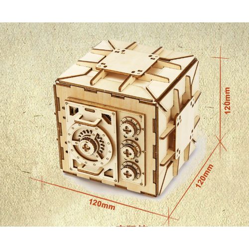 Wooden Building Blocks Box Treasure 3D Wooden Model Locker Kit DIY Bank Mechanical Puzzle DIY Educational Toys