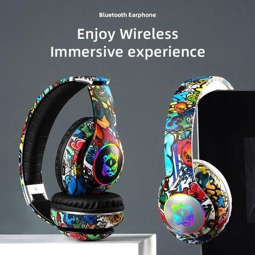 New Head LX-8686 Wearing Bluetooth Headset Led Luminous Game Wireless Card Bluetooth Headset Graffiti