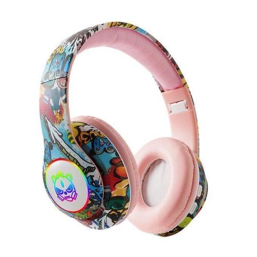 New Head LX-8686 Wearing Bluetooth Headset Led Luminous Game Wireless Card Bluetooth Headset Graffiti