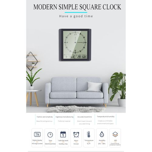 Modern Simple Temperature Humidity Square Clock Large Screen 150 Degrees Wide Viewing Angle Celsius Fahrenheit Freely Switch NO5112