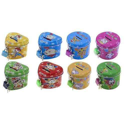 Cute Cartoon Square Tin Metal Piggy Bank Saving Cash Money Box Children Toy Kids Birthday Gifts 4 Color With Lock/Key