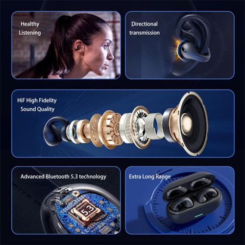 Ear clip bone conduction headphones wireless earbuds 8D surround sound bass sports headphones with microphone