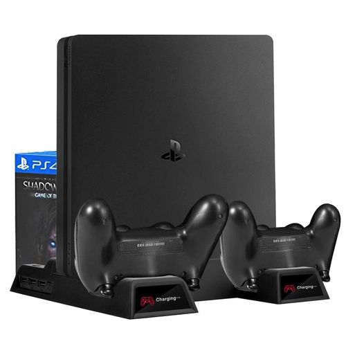 PS4 Stand Cooling Fan Station for 4/PS4 /PS4 Pro, PS4 Pro Vertical Stand with Dual Controller EXT Port Charger D