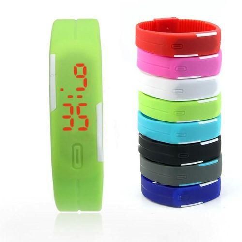 Fashion Men Women Silicone Red LED Digital-Black+White
