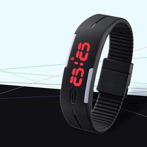 Fashion Men Women Silicone Red LED Digital-Black+White