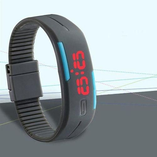 Fashion Men Women Silicone Red LED Digital-Black+White