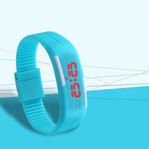 Fashion Men Women Silicone Red LED Digital-Black+White