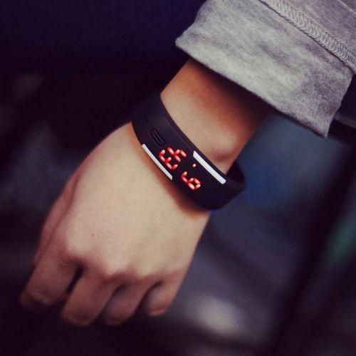 Fashion Men Women Silicone Red LED Digital-Black+White