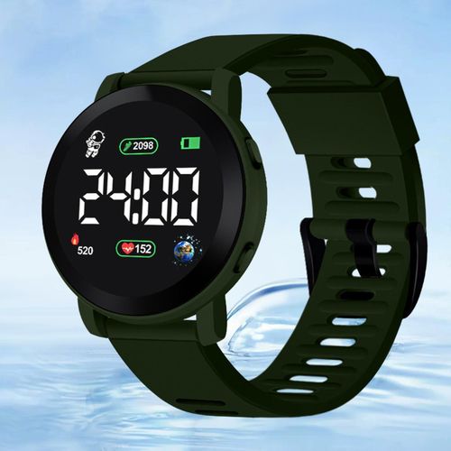 Kids LED Digital Watch Waterproof Auto Date-Army Green