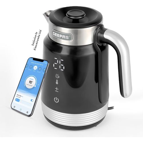 Geepas Touch & Voice Operated Electric Digital Temperature Display Thermostat Smart Electric Kettle Or Percolator For Boiling Water Fast, WiFi Automatic Cordless Kettle New 2024 Design 1.7L - Black