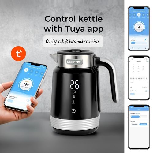 Geepas Touch & Voice Operated Electric Digital Temperature Display Thermostat Smart Electric Kettle Or Percolator For Boiling Water Fast, WiFi Automatic Cordless Kettle New 2024 Design 1.7L - Black