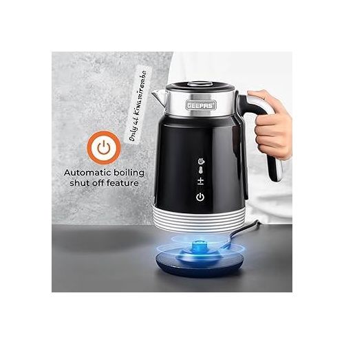 Geepas Touch & Voice Operated Electric Digital Temperature Display Thermostat Smart Electric Kettle Or Percolator For Boiling Water Fast, WiFi Automatic Cordless Kettle New 2024 Design 1.7L - Black