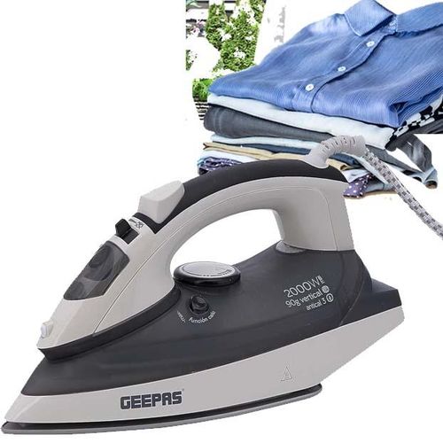 Geepas Ceramic Steam Iron 2000W- Temperature Control for Wet/Dry Crease Free Ironing Steam Function & Self Cleaning Function -Multi