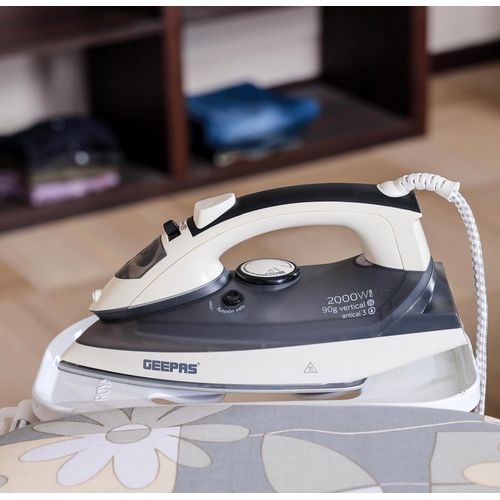 Geepas Ceramic Steam Iron 2000W- Temperature Control for Wet/Dry Crease Free Ironing Steam Function & Self Cleaning Function -Multi
