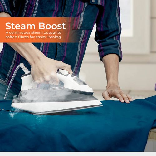 Geepas Ceramic Steam Iron 2000W- Temperature Control for Wet/Dry Crease Free Ironing Steam Function & Self Cleaning Function -Multi