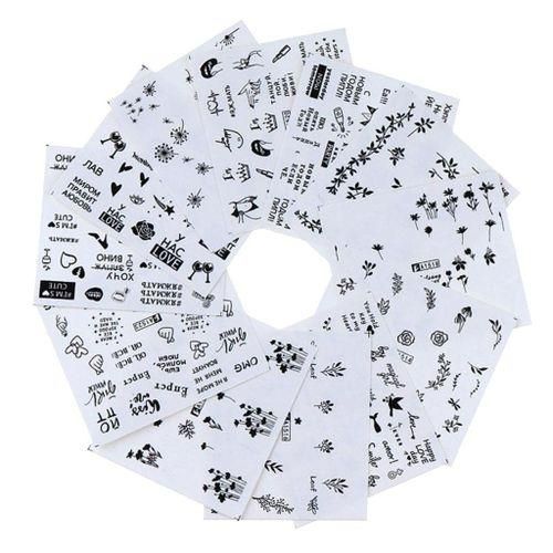 12pcs Cute Nail Art Stickers Tattoo Tips Flower Decals Stencils Mixed
