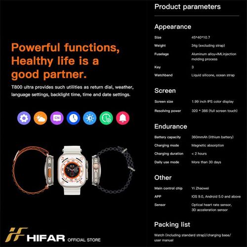 T800 Ultra Series 8 Bluetooth Calling Smart Watch for iOS Android