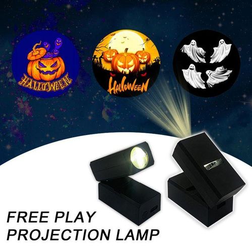 Mini Projector Spooky Night Light Projection Lamp Magnetic Suction Black