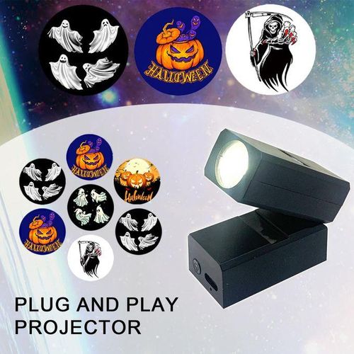 Mini Projector Spooky Night Light Projection Lamp Magnetic Suction Black