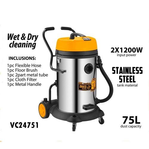 INGCO Vacuum Cleaner 75L - Black / Silver / Orange