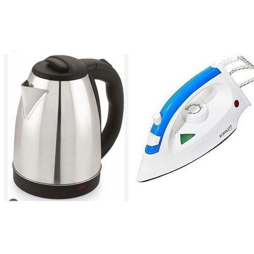 Steam&Dry Flat Iron & 2L Electric Kettle Percolator  - Silver, White