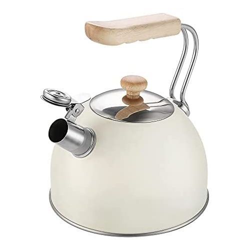Kaisa Villa 2.5 Litre Stovetop Teapot Stainless Steel Whistling Tea Kettle, Cream.