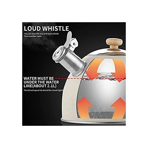 Kaisa Villa 2.5 Litre Stovetop Teapot Stainless Steel Whistling Tea Kettle, Cream.
