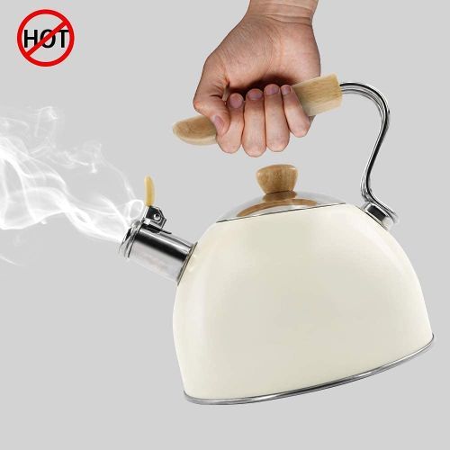Kaisa Villa 2.5 Litre Stovetop Teapot Stainless Steel Whistling Tea Kettle, Cream.