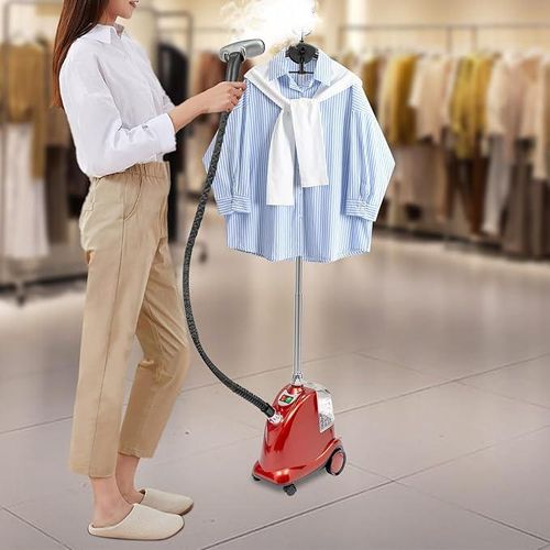 Sokany 2200 W Garment Steamer - Professional Steamer for Textile Types, Vertical Steam Iron with 3 L Water Tank, Antibacterial Steam Brush, Three Levels Adjustable (Black + Red)