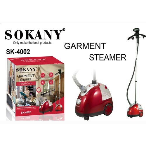 Sokany 2200 W Garment Steamer - Professional Steamer for Textile Types, Vertical Steam Iron with 3 L Water Tank, Antibacterial Steam Brush, Three Levels Adjustable (Black + Red)