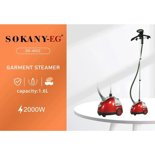 Sokany 2200 W Garment Steamer - Professional Steamer for Textile Types, Vertical Steam Iron with 3 L Water Tank, Antibacterial Steam Brush, Three Levels Adjustable (Black + Red)