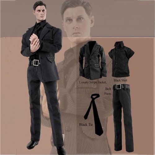DOLLSFIGURE CC187 1/6 Scale Men's Black Striped Suit Gentleman Coat Pants Shirt Set Model For 12'' Action Figure Bodies