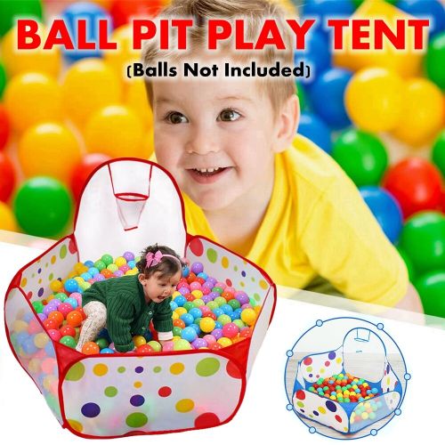 Kids Ball Play Tent Portable Fun Play House Ball Pit Pool Playpen with Basketball Hoop - Great Indoor Outdoor Toddler Toys-(Ball Pit with Basketball Hoop) Blue+1.5m