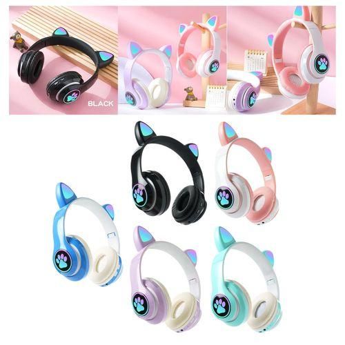 Cat Ear Wireless Bluetooth Headset Stereo Headphones Black