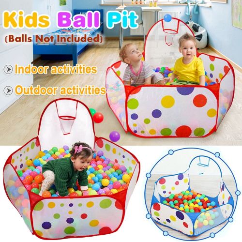Kids Ball Play Tent Portable Fun Play House Ball Pit Pool Playpen with Basketball Hoop - Great Indoor Outdoor Toddler Toys-(Ball Pit with Basketball Hoop) Blue+1.5m