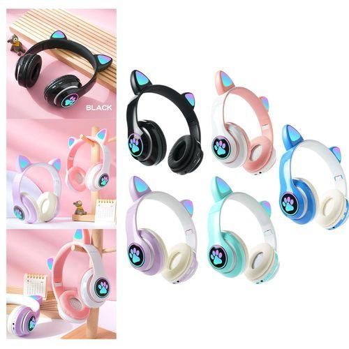 Cat Ear Wireless Bluetooth Headset Stereo Headphones Black