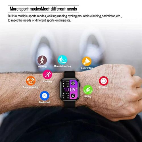 Strap Black Smart Watch Men Women Health Watch for iOS & Android- Black