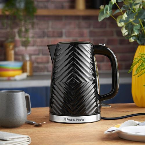 Russell Hobbs Textured Electric Kettle, Textured Fast Boil Energy Efficient Cordless Kettle With Perfect Pour, 1.7 Litre, 3000 Watts, 910g Black