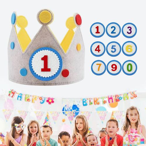 Children Day Handmade Birthday Party Hat Interchangeable Numbers Crown Adjustable Size for Girls Boys Birthday Party Decor