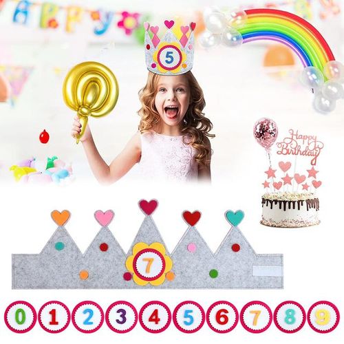 Children Day Handmade Birthday Party Hat Interchangeable Numbers Crown Adjustable Size for Girls Boys Birthday Party Decor