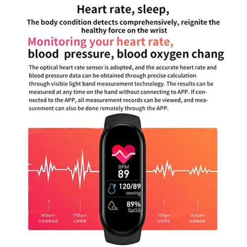 M6 Black Smart Bracelet Men Women Waterproof Bracelet for Ios Android