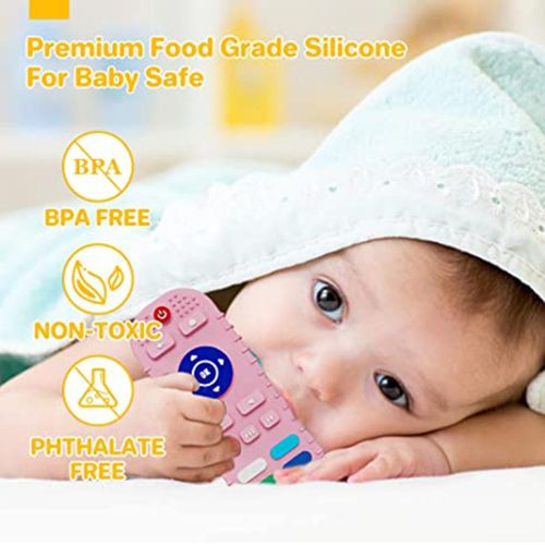 Silicone Sleeve Baby Chew Toys Remote Control Shape Teething Toys for Boys & Girls Early Education