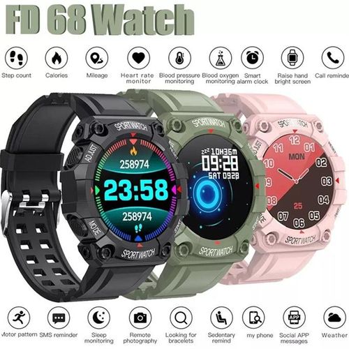 Black FD68 Smart Life Waterproof Watch for iOS Android