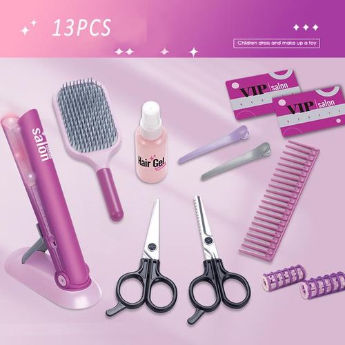 Kids Toys Pretend Play Hairdressing Hair Simulation Game Children Hair Styling Tools Blow Dryer Curler Makeup Kit Toys For