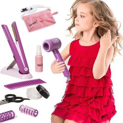 Kids Toys Pretend Play Hairdressing Hair Simulation Game Children Hair Styling Tools Blow Dryer Curler Makeup Kit Toys For