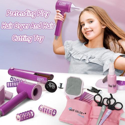 Kids Toys Pretend Play Hairdressing Hair Simulation Game Children Hair Styling Tools Blow Dryer Curler Makeup Kit Toys For