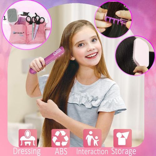 Kids Toys Pretend Play Hairdressing Hair Simulation Game Children Hair Styling Tools Blow Dryer Curler Makeup Kit Toys For