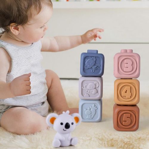 Montessori Baby Blocks Toy for Newborns 0 12 Months Silicone Soft Cubes for Babies Boy 1 Year Stacking Bath Toy Teethers